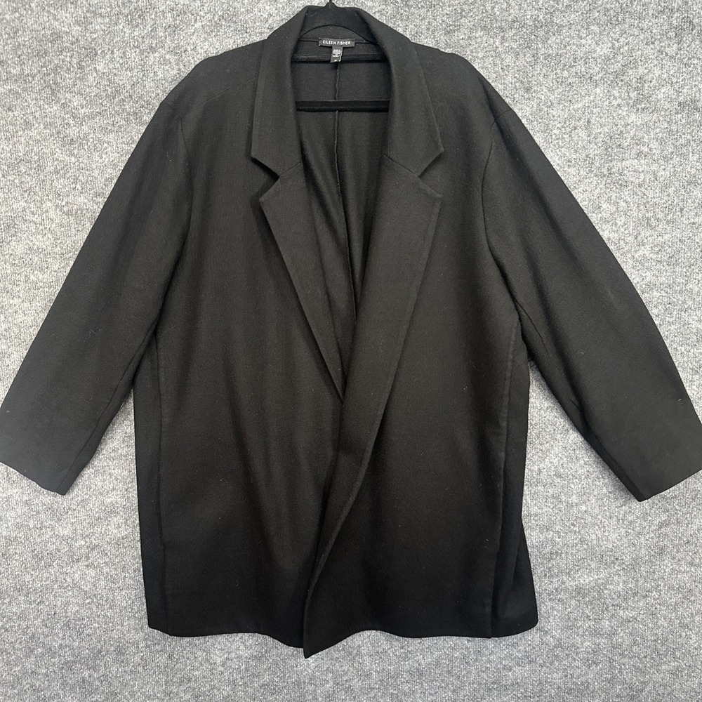 Eileen Fisher Black Women's Wool Open Front Jacket/Blazer Pockets Plus Sz 3X